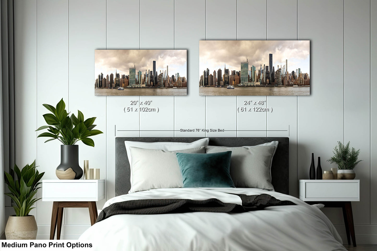 NYC skyline  east side metal print canvas print color photography daylight boat river  poster