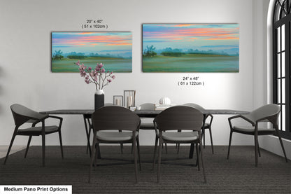 Misty Pastoral Scene, Pastel Colors at Sunrise, Misty Pasture