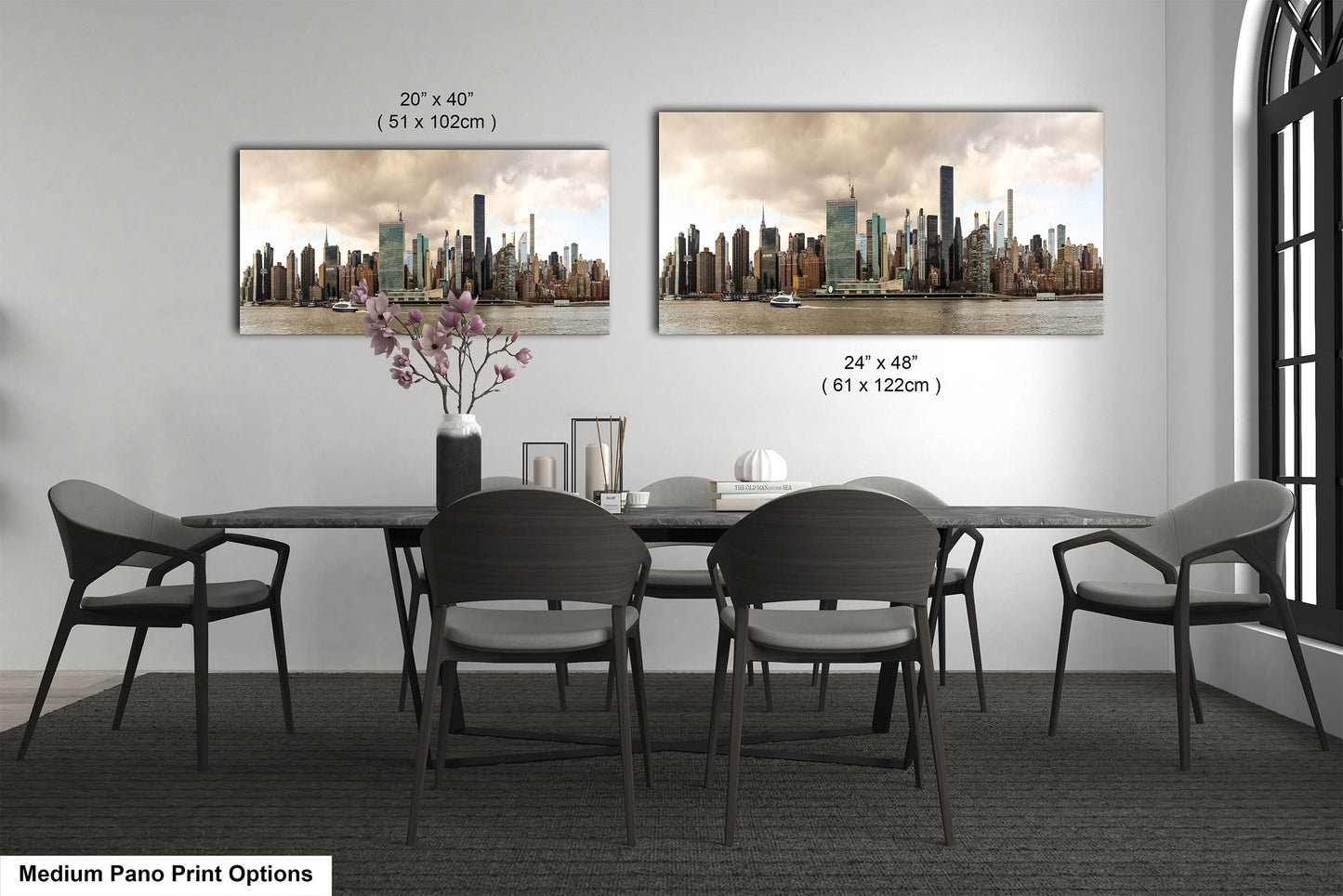 NYC skyline  east side metal print canvas print color photography daylight boat river  poster