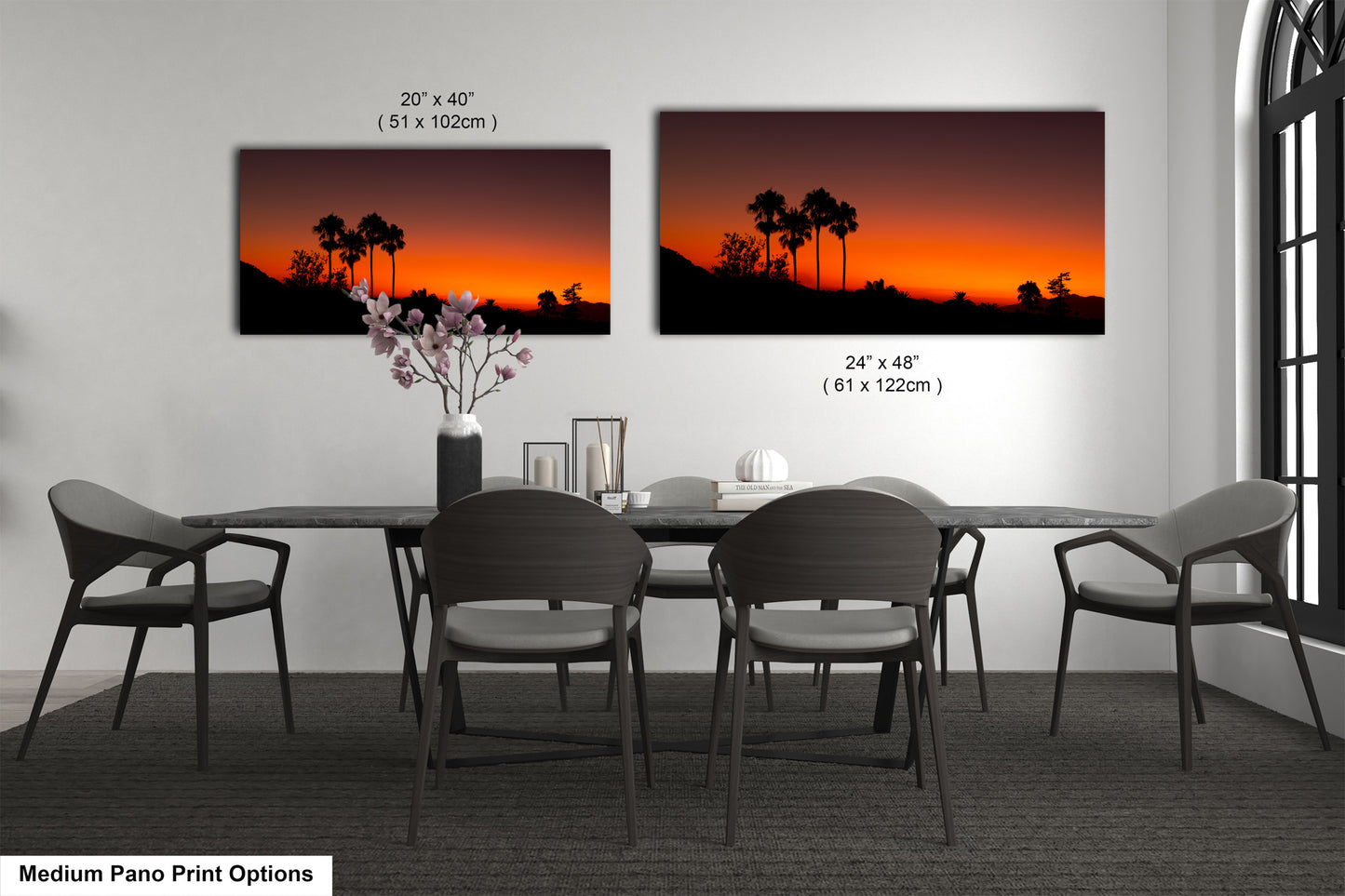 Santa Barbara Red Sunset on Canvas, Landscape Image, Canvas Print, Canvas Wall Art, Santa Barbara Night, Palm Trees Silhouette