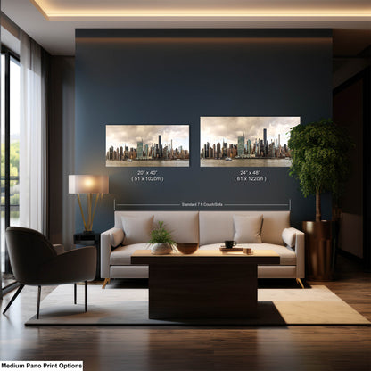 NYC skyline  east side metal print canvas print color photography daylight boat river  poster