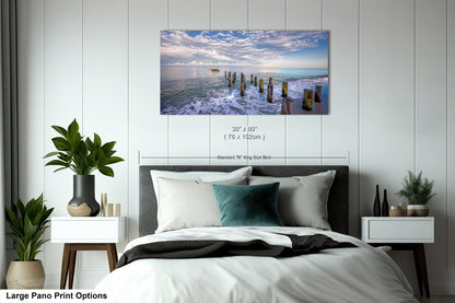 Naples Beach Canvas Art with Historic Pillars - Florida Gulf Scenic Decor
