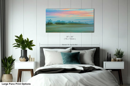 Misty Pastoral Scene, Pastel Colors at Sunrise, Misty Pasture