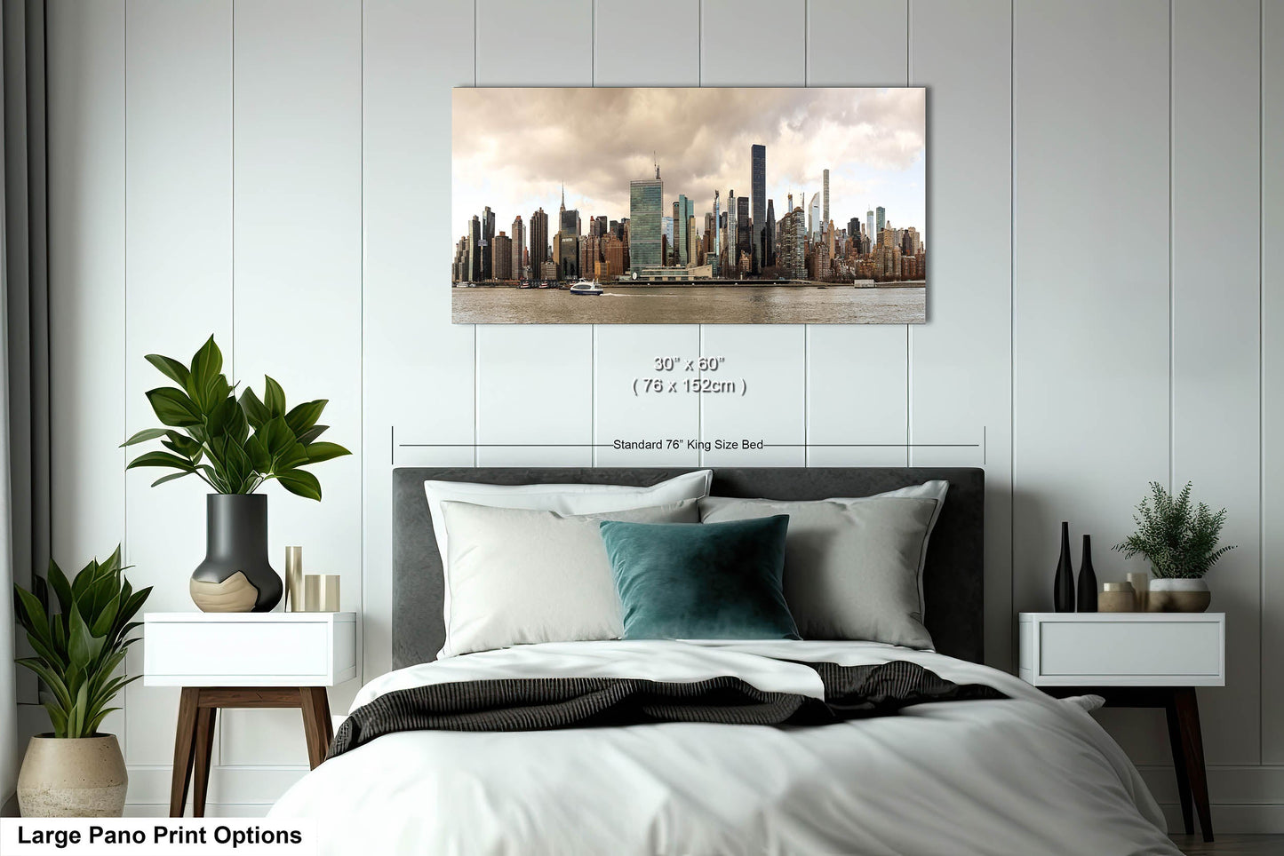 NYC skyline  east side metal print canvas print color photography daylight boat river  poster