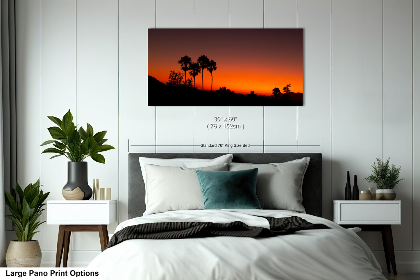 Santa Barbara Red Sunset on Canvas, Landscape Image, Canvas Print, Canvas Wall Art, Santa Barbara Night, Palm Trees Silhouette