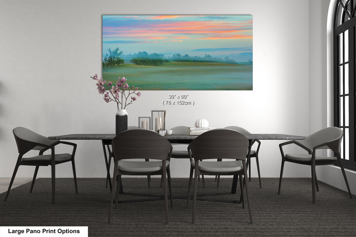 Misty Pastoral Scene, Pastel Colors at Sunrise, Misty Pasture