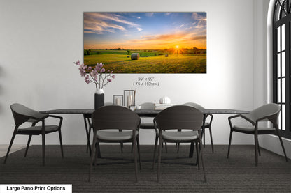 Prairie Sunrise with Hay Bales