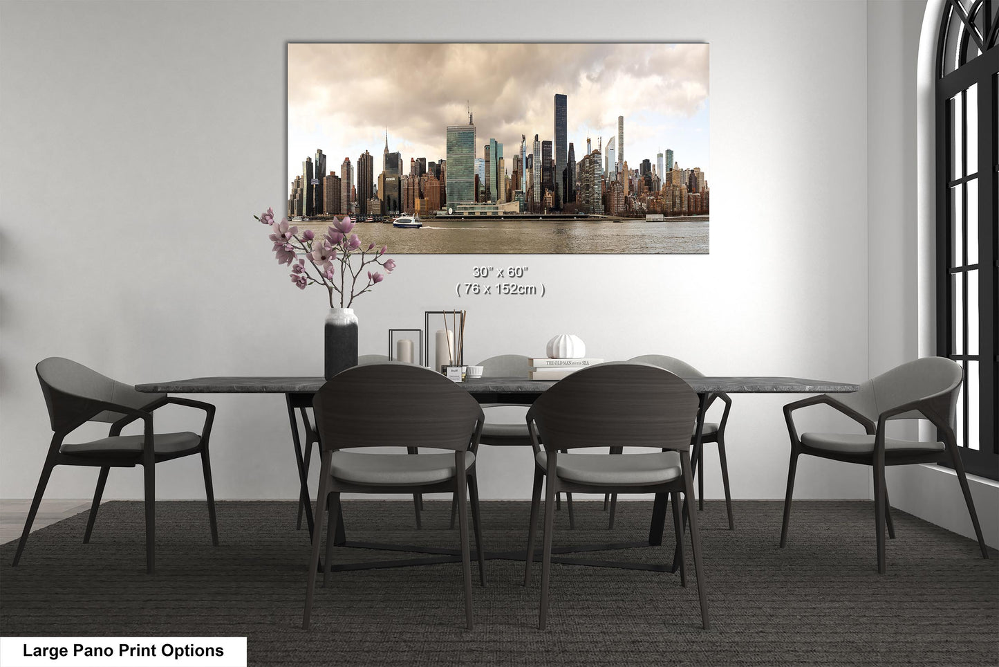 NYC skyline  east side metal print canvas print color photography daylight boat river  poster