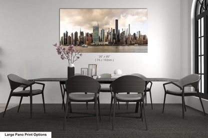 NYC skyline  east side metal print canvas print color photography daylight boat river  poster