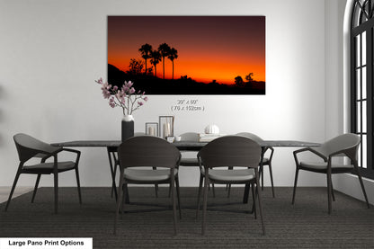 Santa Barbara Red Sunset on Canvas, Landscape Image, Canvas Print, Canvas Wall Art, Santa Barbara Night, Palm Trees Silhouette