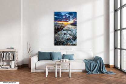 Vibrant Maui Sunset Photography Print – Dramatic Ocean Waves & Rocky Shoreline Wall Art