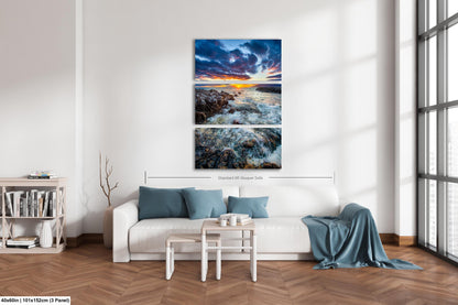Vibrant Maui Sunset Photography Print – Dramatic Ocean Waves & Rocky Shoreline Wall Art