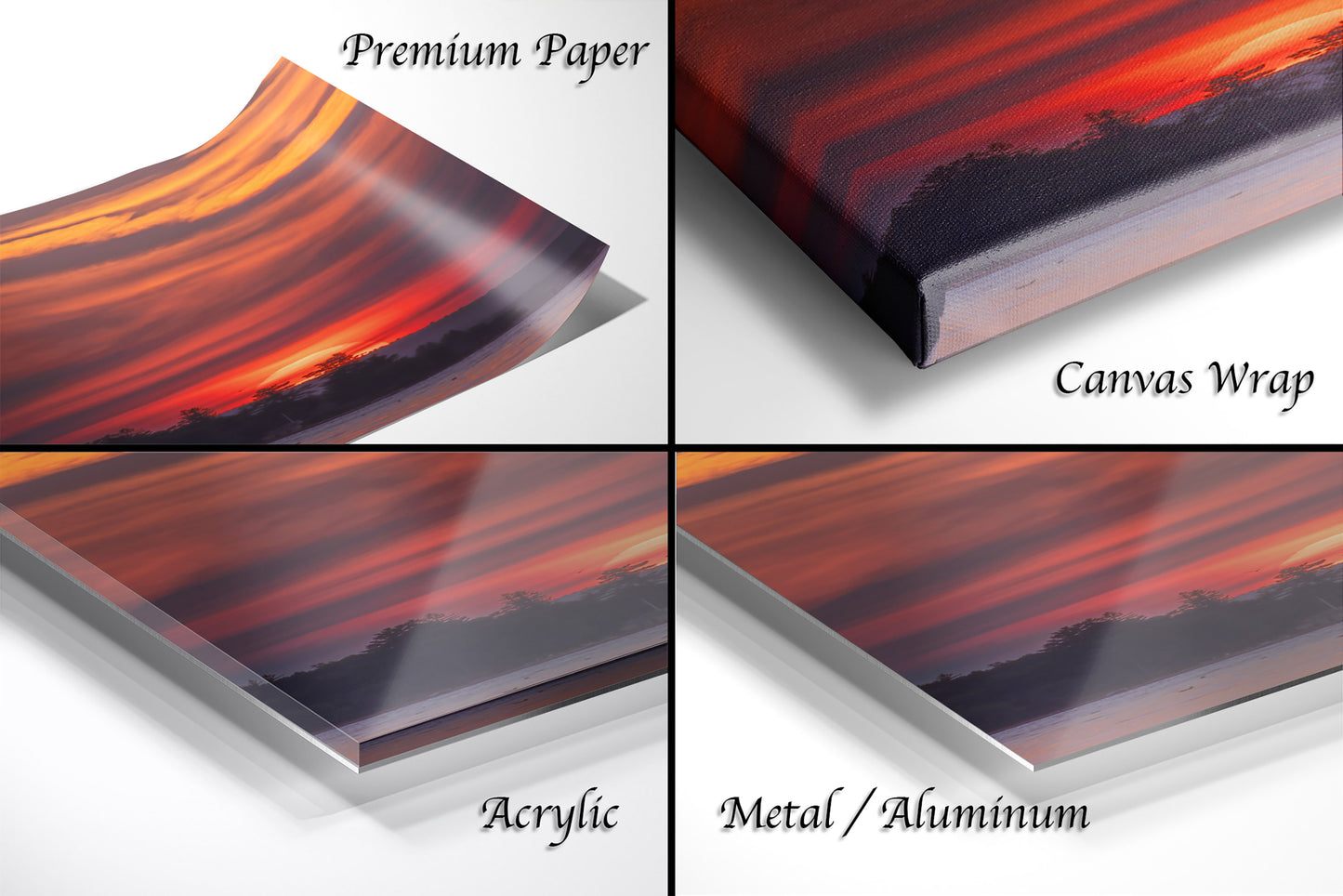 Sunset Sunrise Red Sun Clouds Dramatic Canvas Acrylic Brushed Metal Photo Print Spectacular Wall Art