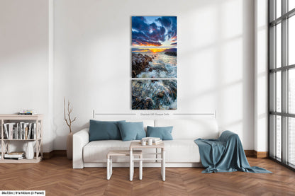 Vibrant Maui Sunset Photography Print – Dramatic Ocean Waves & Rocky Shoreline Wall Art