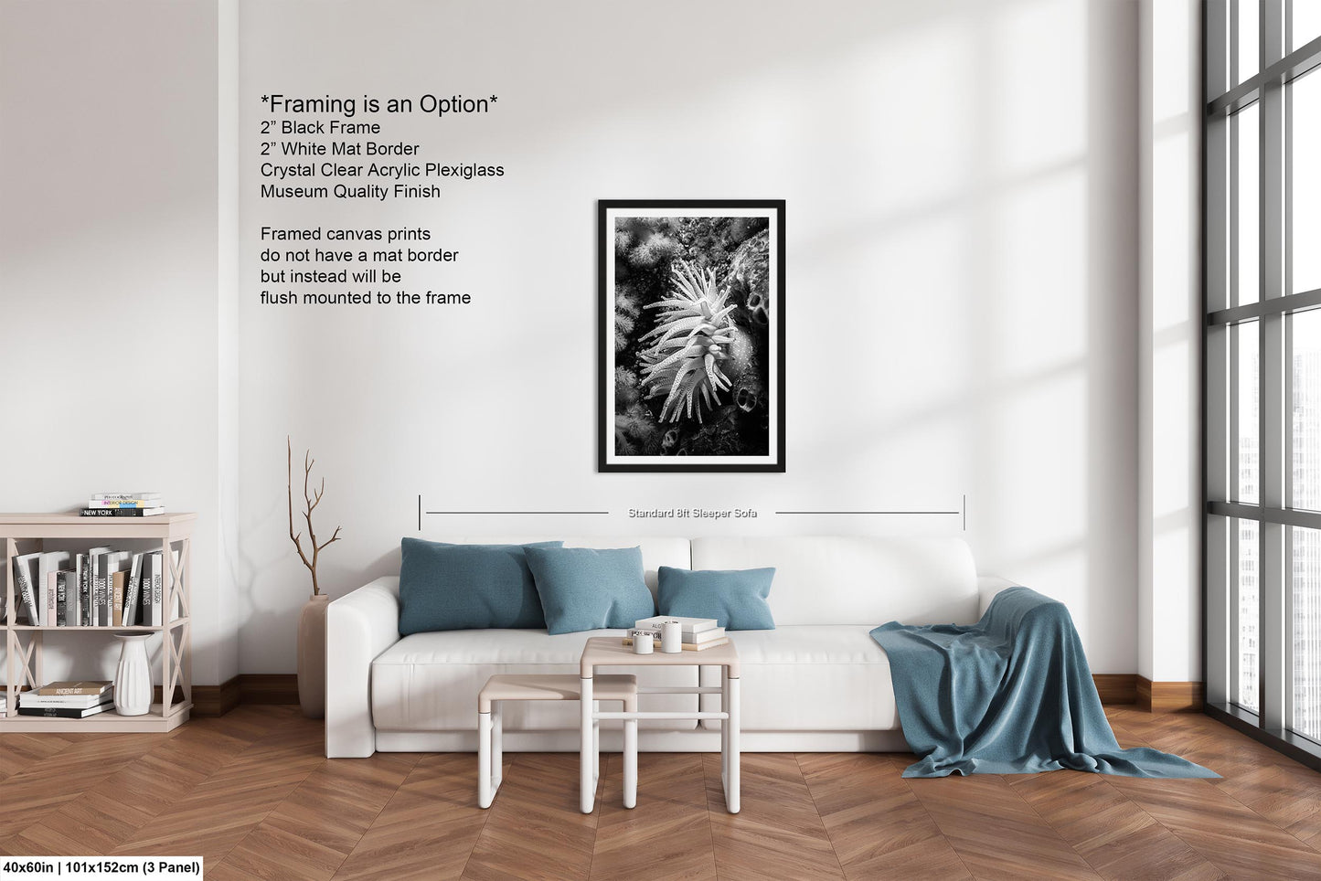 Sea Life Wall Art Sea Anemone Underwater Print in Black and White Ocean Lover Gift Coral Reef Art