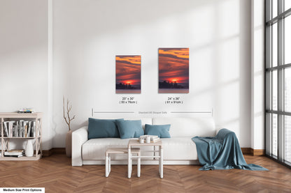 Sunset Sunrise Red Sun Clouds Dramatic Canvas Acrylic Brushed Metal Photo Print Spectacular Wall Art