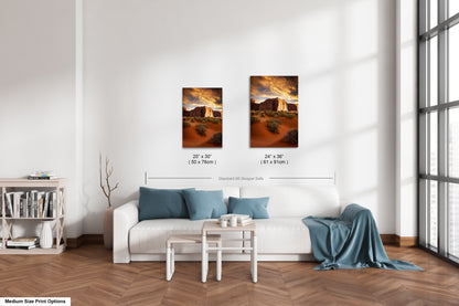 Monument Valley Art - Red Rocks Desert Landscape Sunset Print, Southwest Native Style Wall Decor Gift for Home
