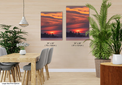 Sunset Sunrise Red Sun Clouds Dramatic Canvas Acrylic Brushed Metal Photo Print Spectacular Wall Art