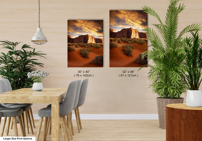 Monument Valley Art - Red Rocks Desert Landscape Sunset Print, Southwest Native Style Wall Decor Gift for Home