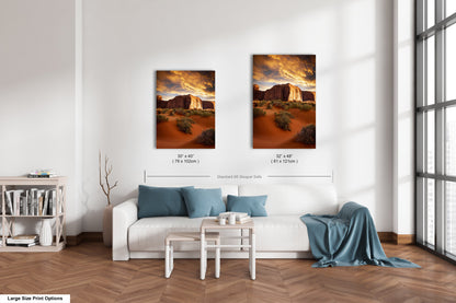 Monument Valley Art - Red Rocks Desert Landscape Sunset Print, Southwest Native Style Wall Decor Gift for Home