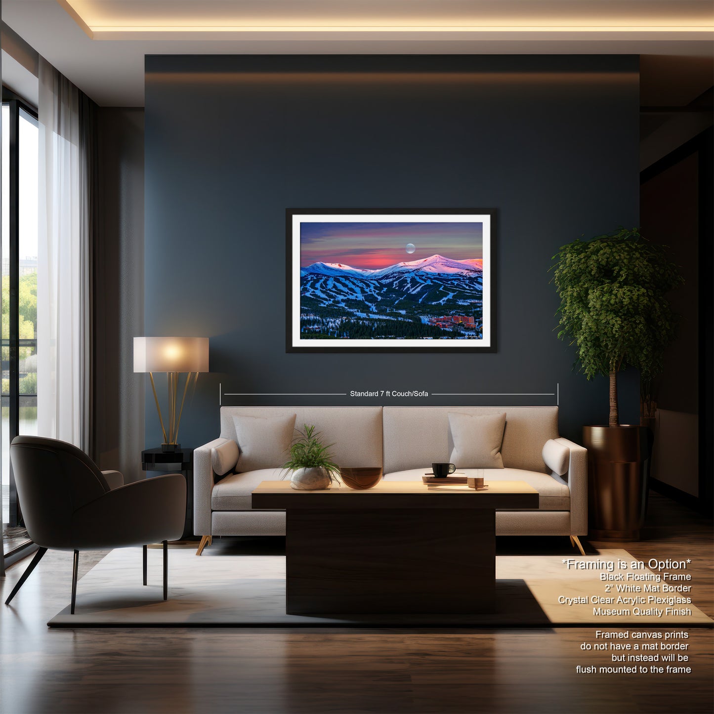 a living room filled with furniture and a painting on the wall