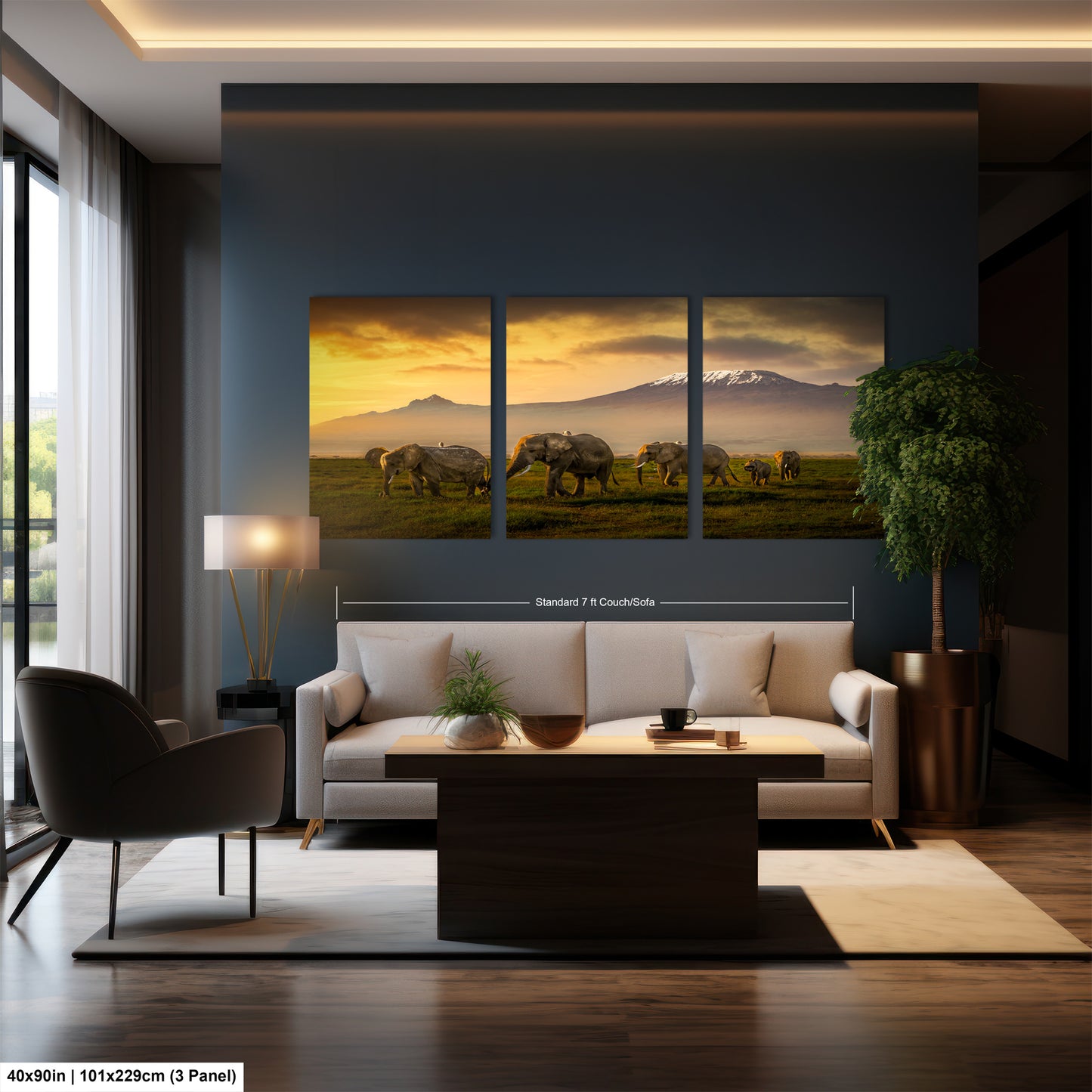 a living room filled with furniture and a painting on the wall