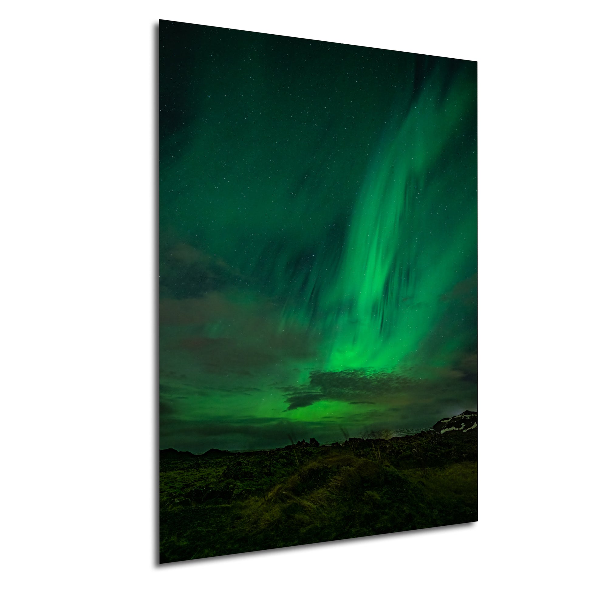 a stunning night sky filled with vibrant green and blue hues, showcasing the mesmerizing aurora borealis or northern lights.