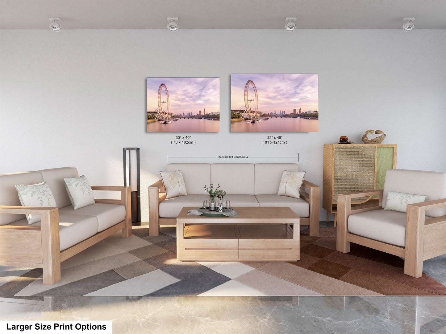 a living room filled with furniture and a painting on the wall