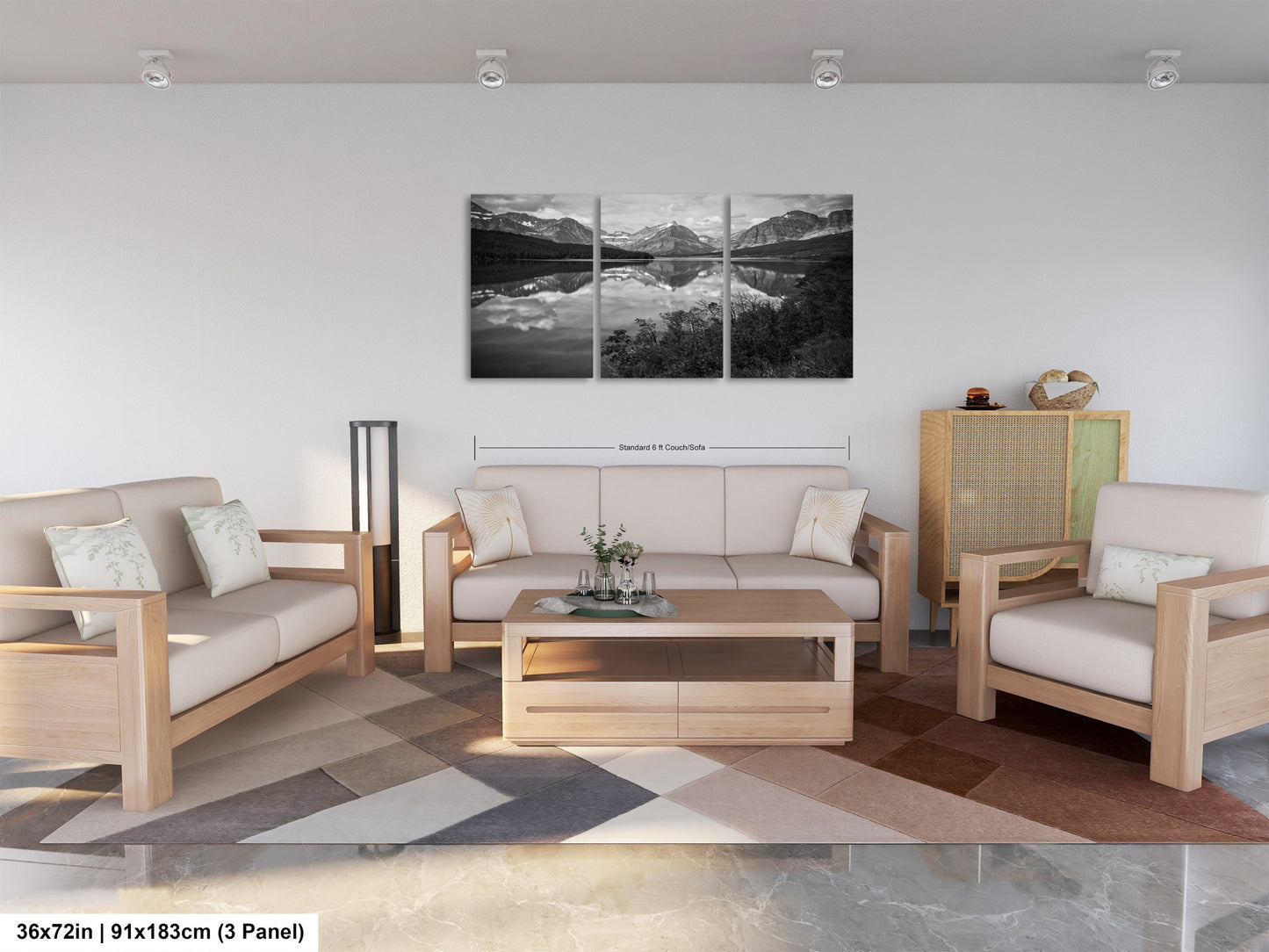 a living room filled with furniture and a painting on the wall