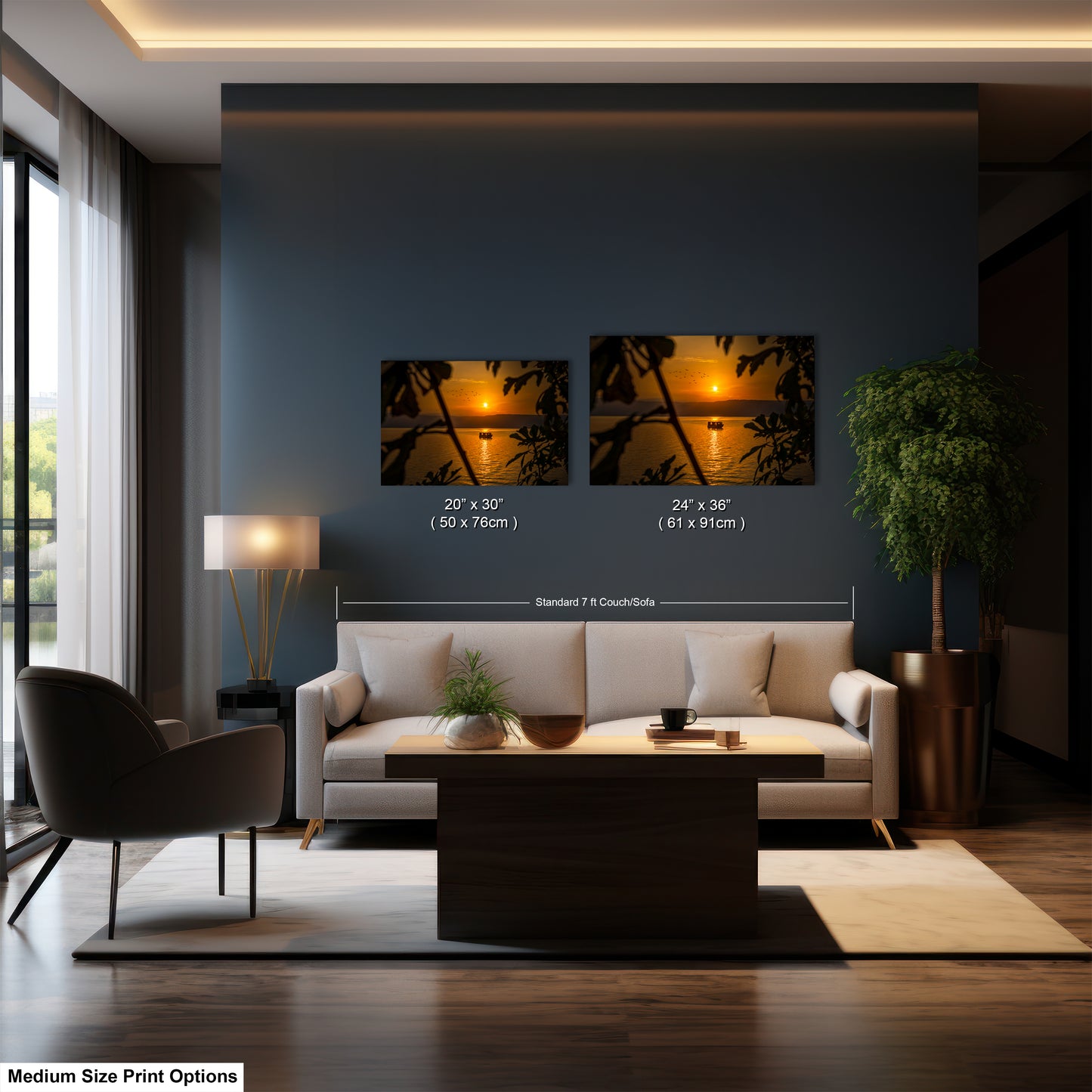 a living room with a couch and a table