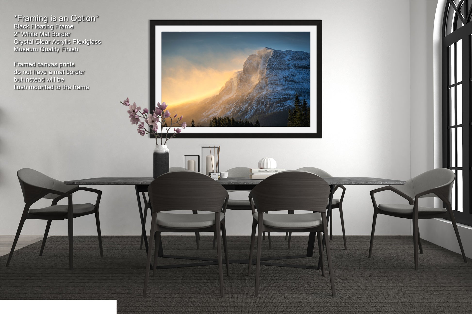 a picture of a dining room with a table and chairs