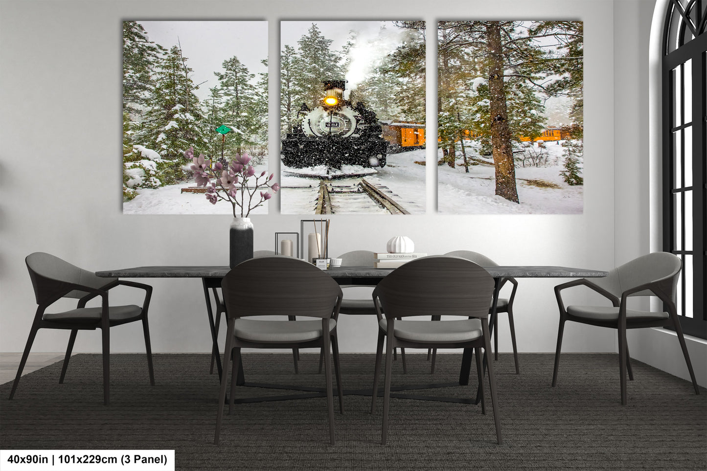 a dining room with a table and chairs