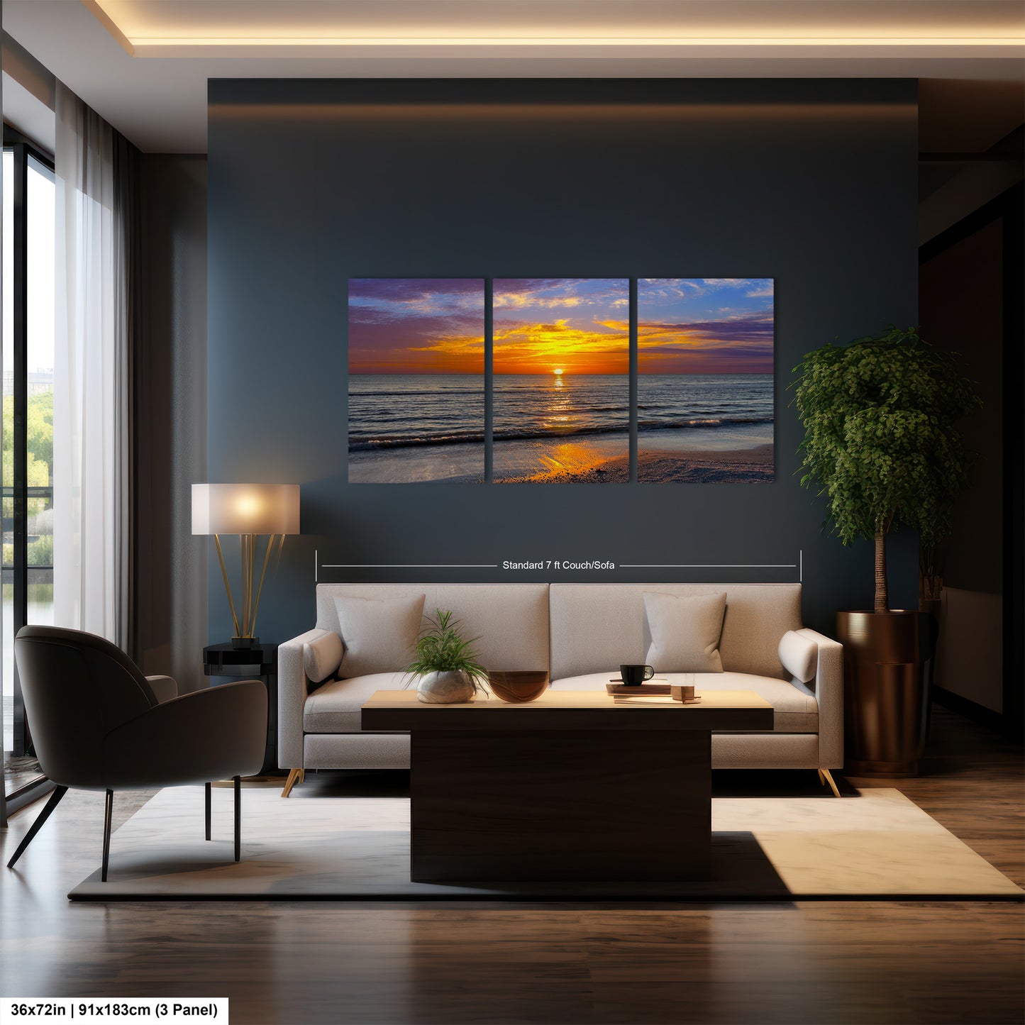 a living room filled with furniture and a painting on the wall