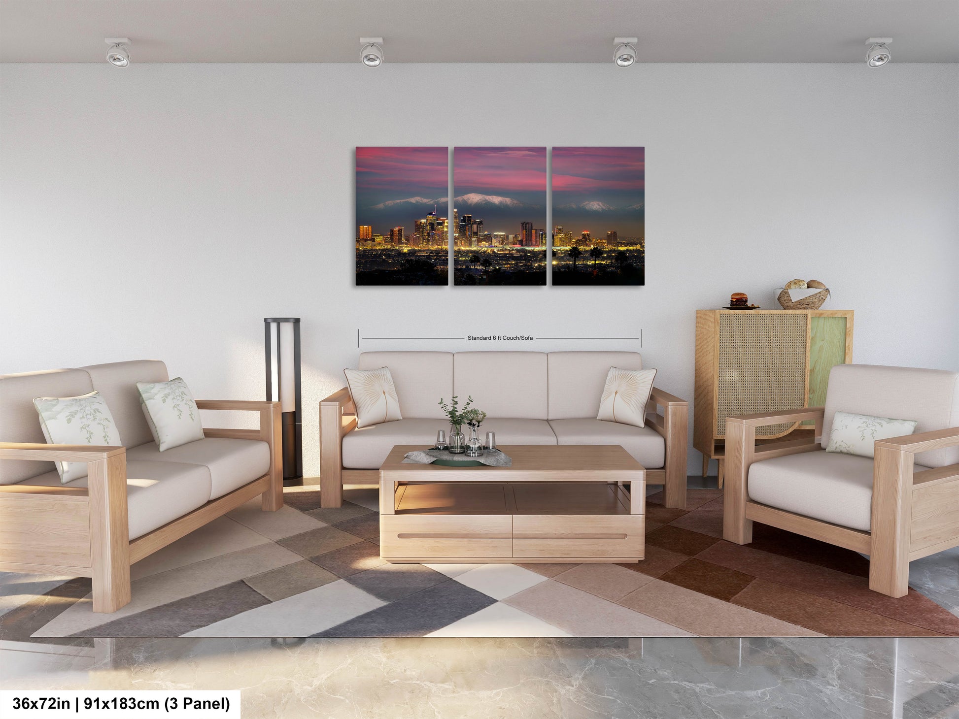 a living room filled with furniture and a painting on the wall