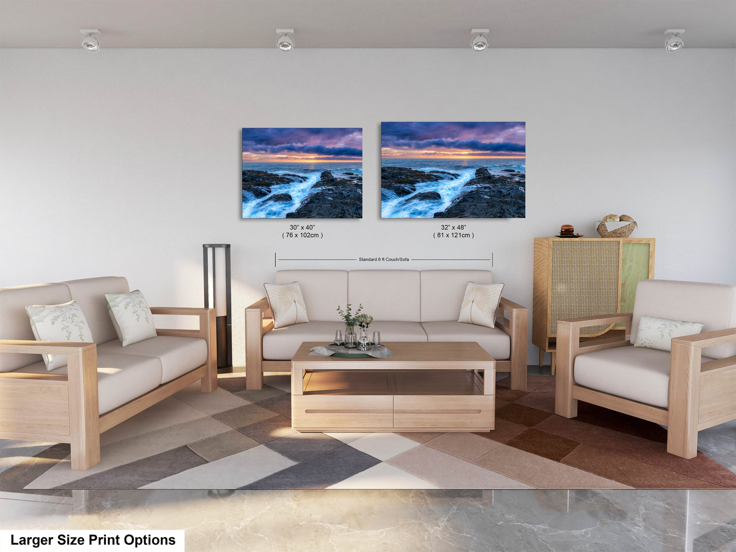a living room filled with furniture and a painting on the wall