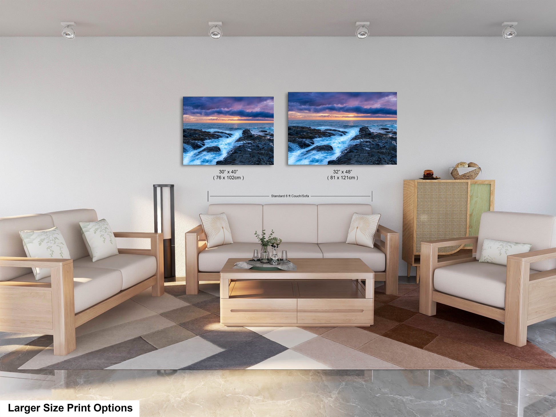 a living room filled with furniture and a painting on the wall