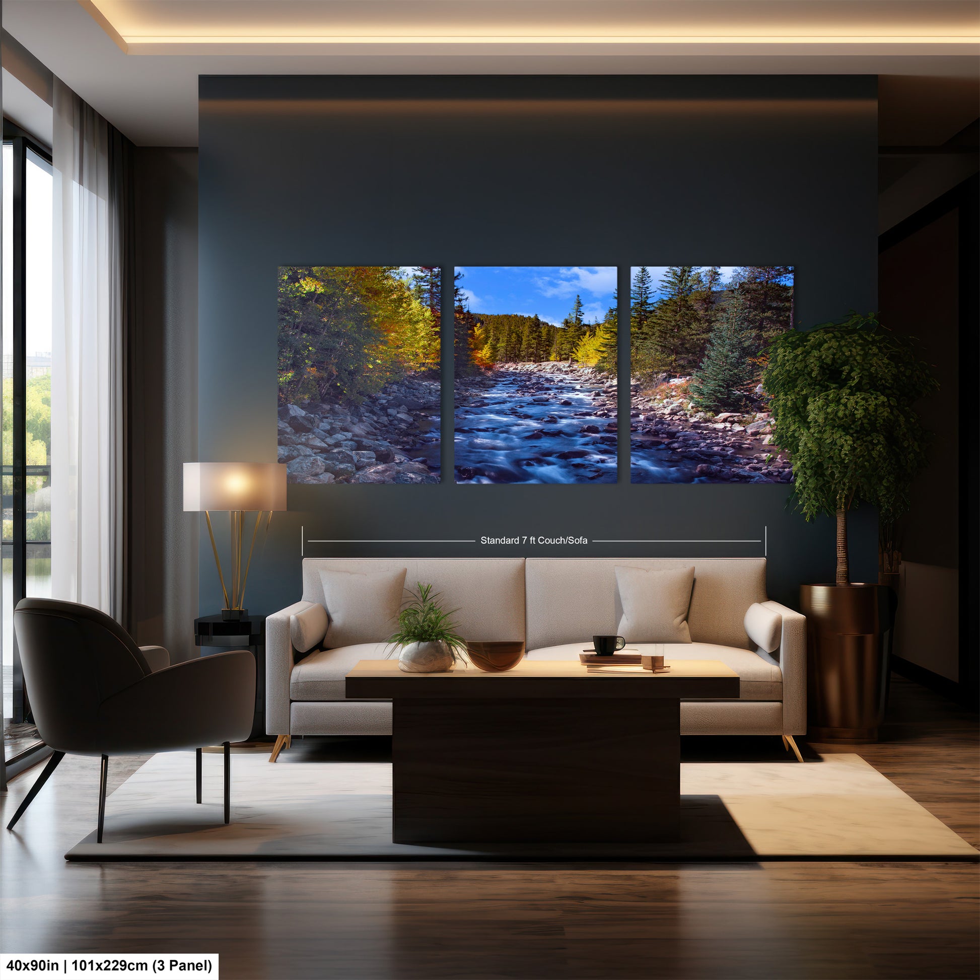 a living room filled with furniture and a painting on the wall