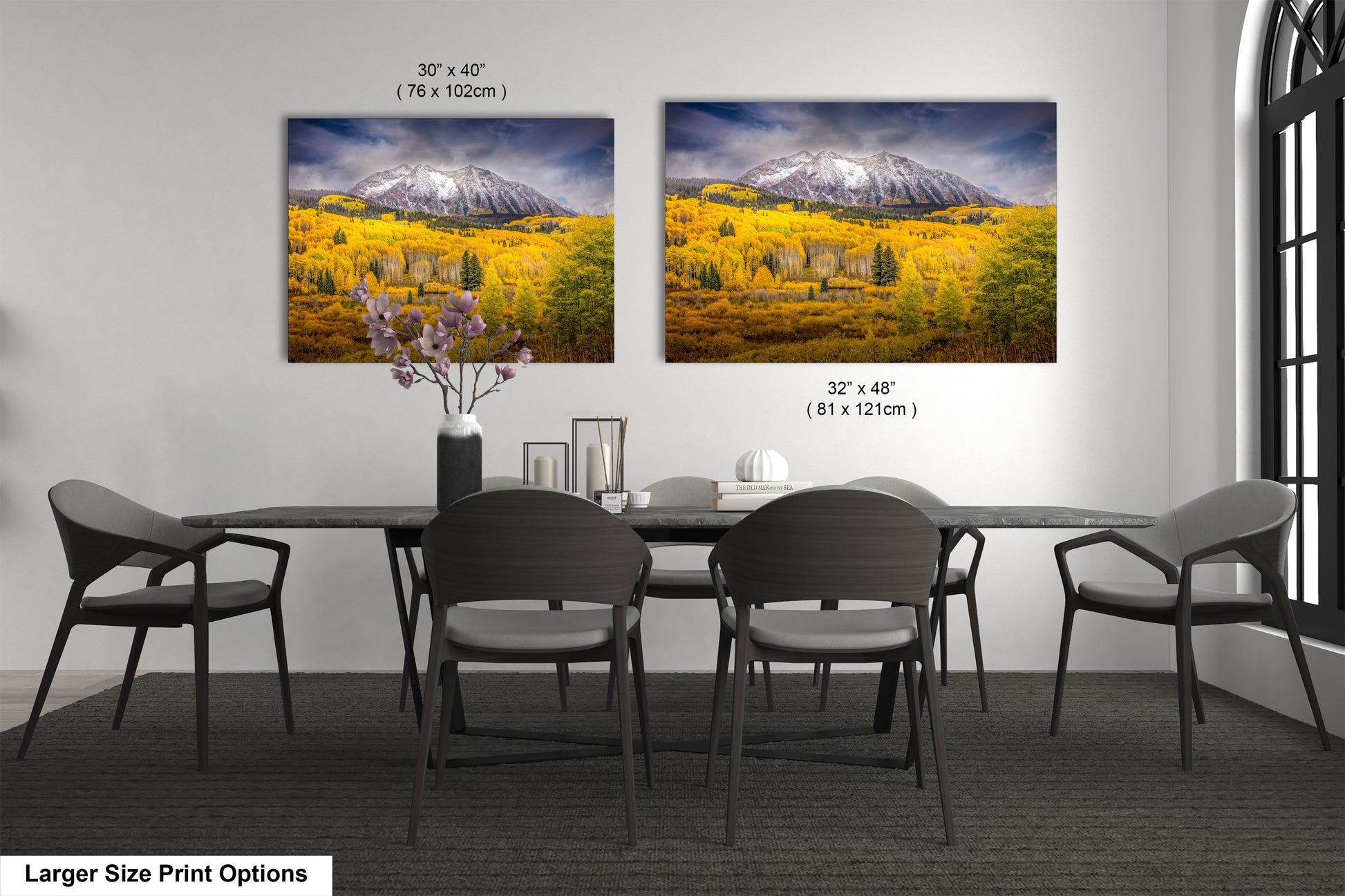 a dining room with a table and chairs
