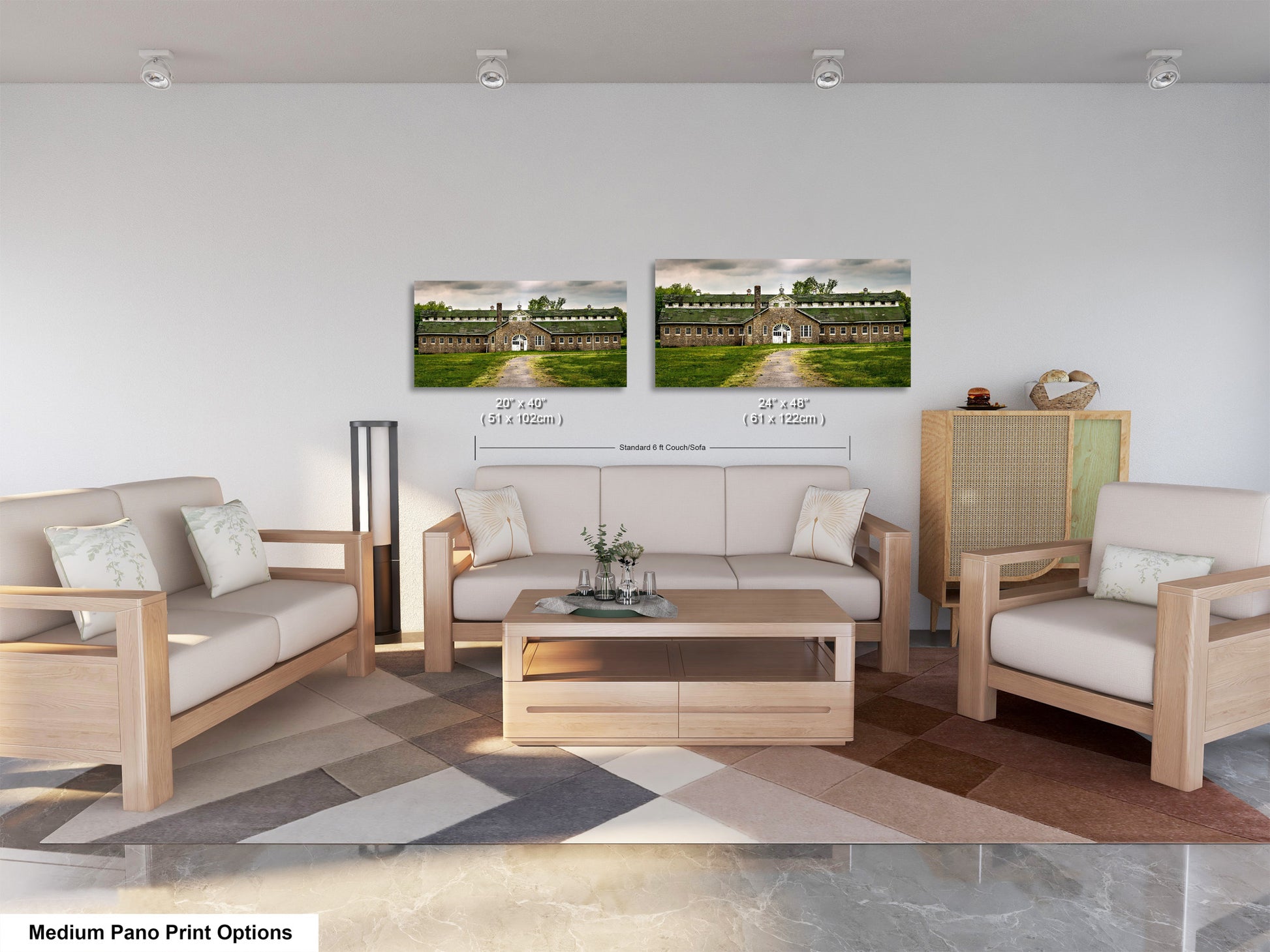 a living room with two couches and a coffee table