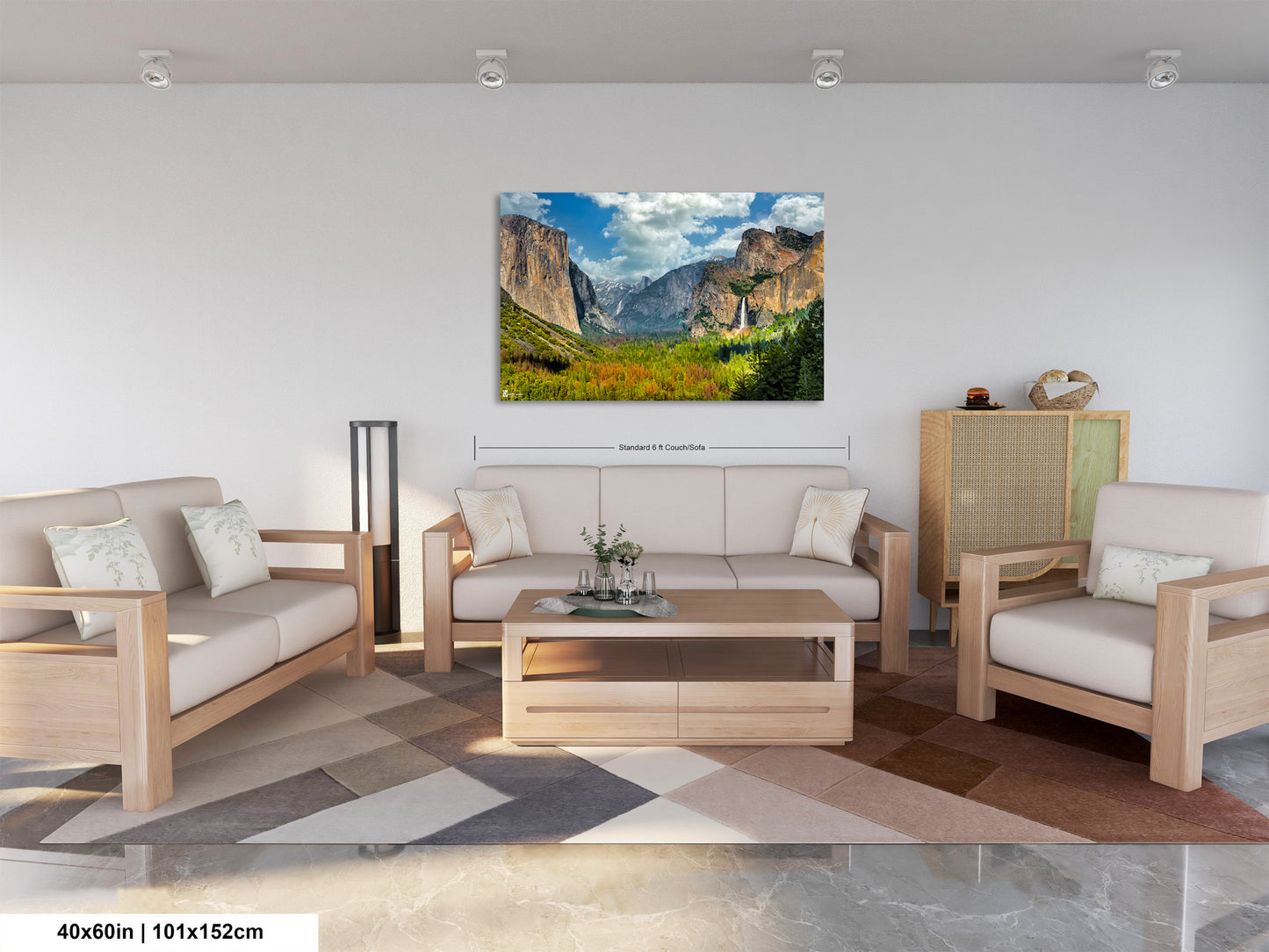 a living room filled with furniture and a painting on the wall