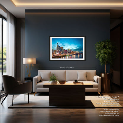 a living room with a couch a chair and a painting on the wall