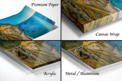 a series of four images showing different views of a beach