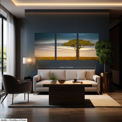 a living room with a couch and two paintings on the wall