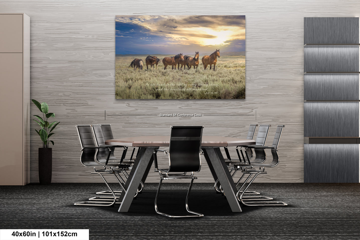 a group of horses grazing in a field at sunset