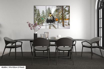 a dining room table with chairs and a painting on the wall