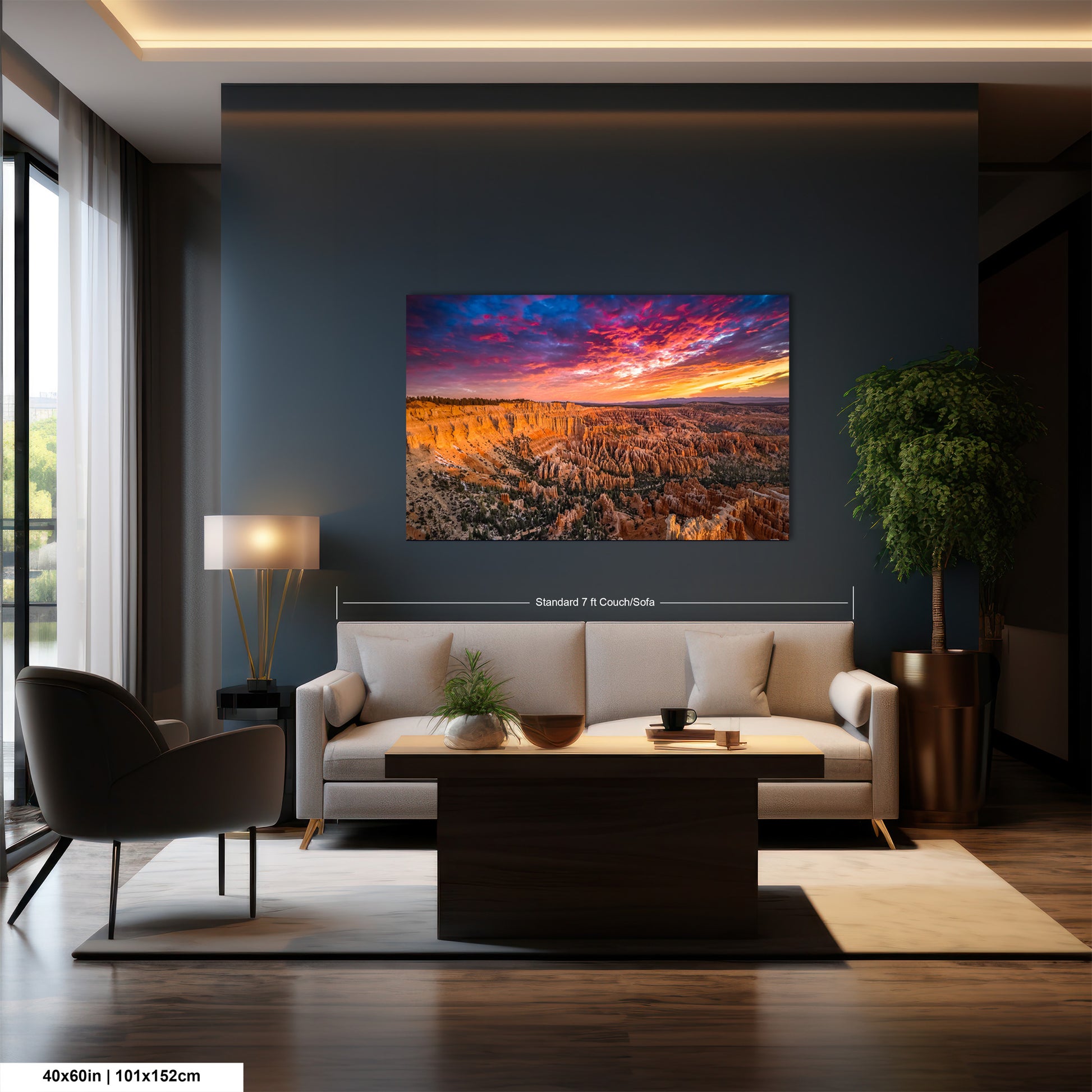 a living room filled with furniture and a painting on the wall