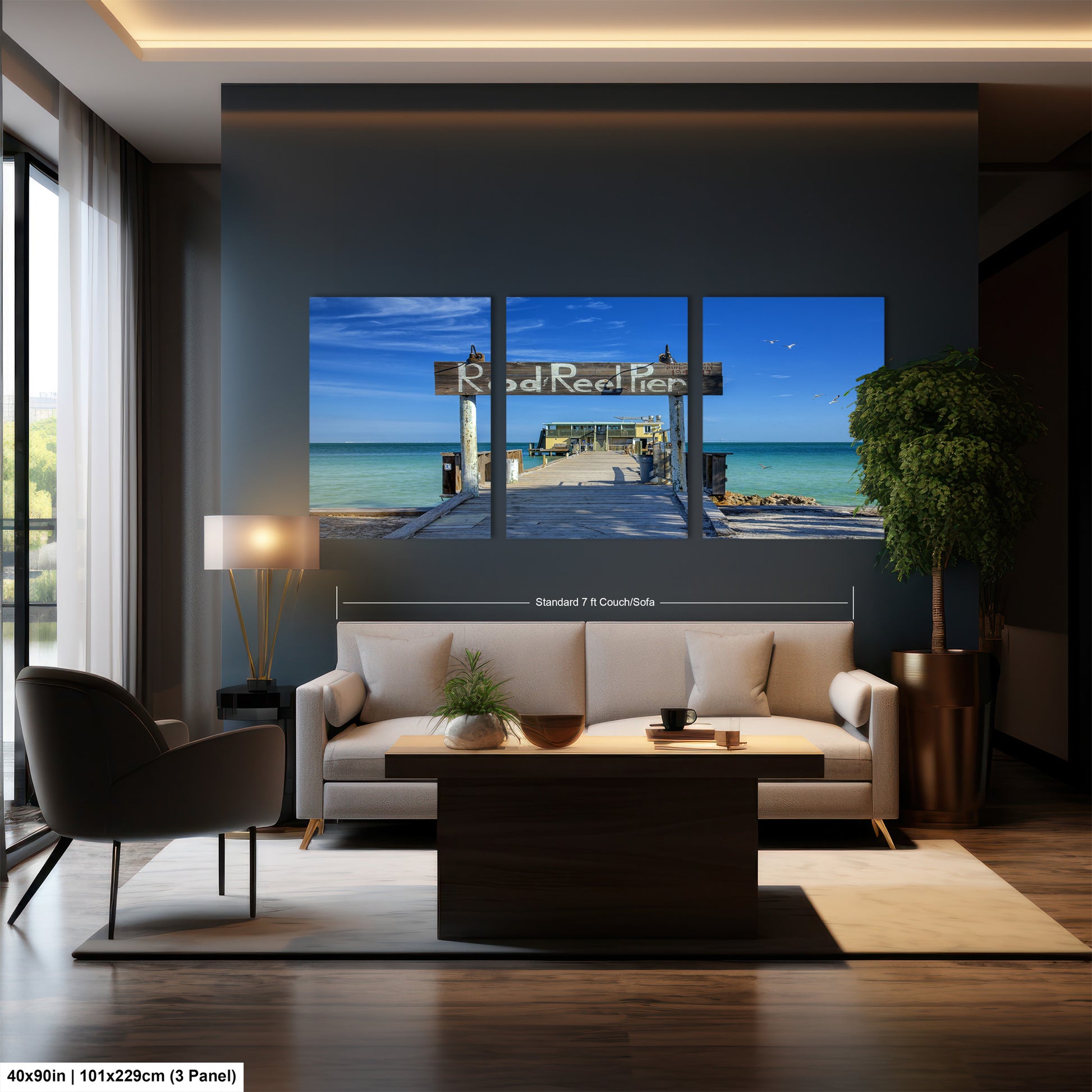 a living room filled with furniture and a large window