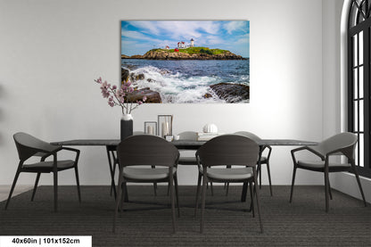 a room with a table and chairs and a painting on the wall