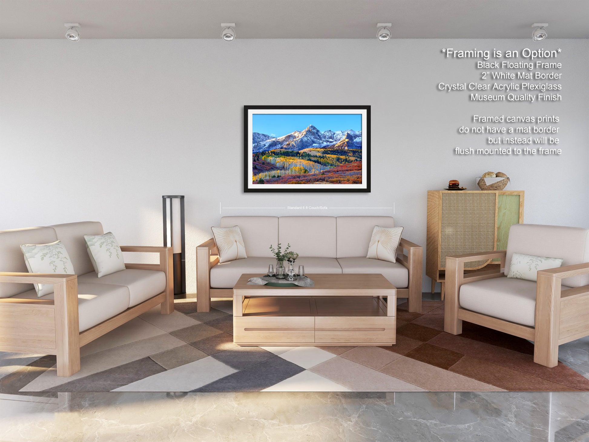 a living room filled with furniture and a painting on the wall
