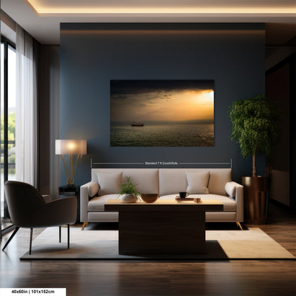 a living room filled with furniture and a painting on the wall